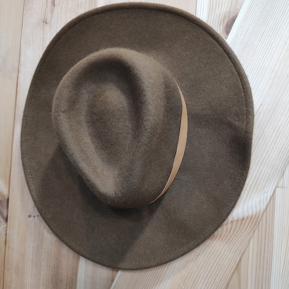 Vtg Style Wide Brim Fedora Hat Brown Wool Felt Rancher Western Panama Cowboy - Picture 2 of 9